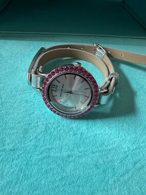 Origami Owl Silver Watch with Pink Crystal Bezel